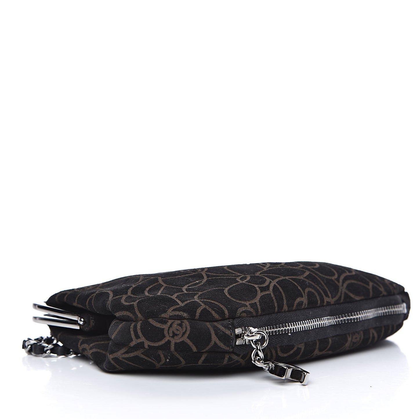 Suede Camellia Embossed Clutch Bag Black