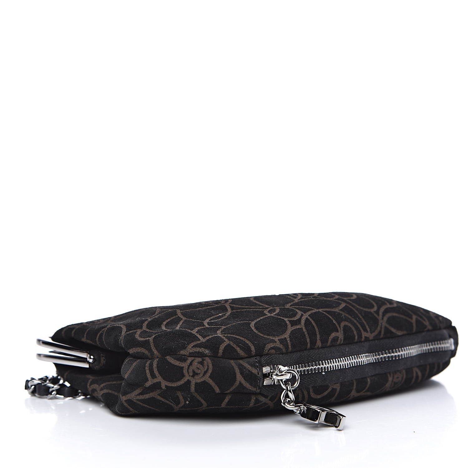 Chanel Suede Camellia Embossed Clutch Bag Black 4 of 9