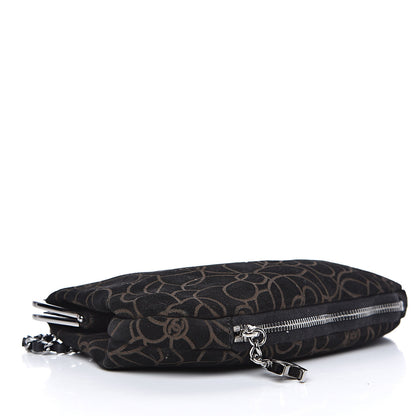 Chanel Suede Camellia Embossed Clutch Bag Black 4 of 9