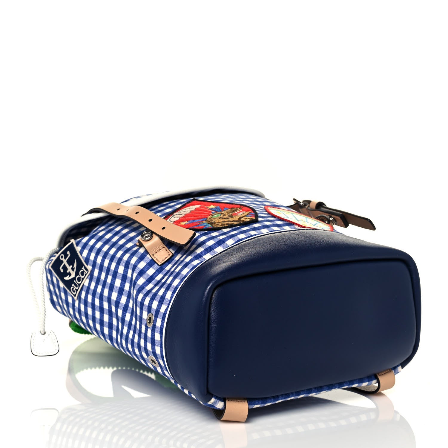 Gucci Coated Canvas Childrens Gingham Backpack Blue White 4 of 14