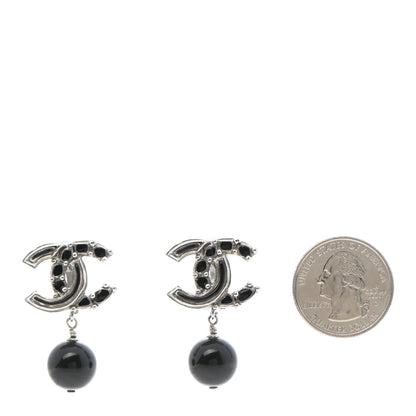 Chanel Enamel Bead CC Drop Clip On Earrings Black Silver 2 of 5