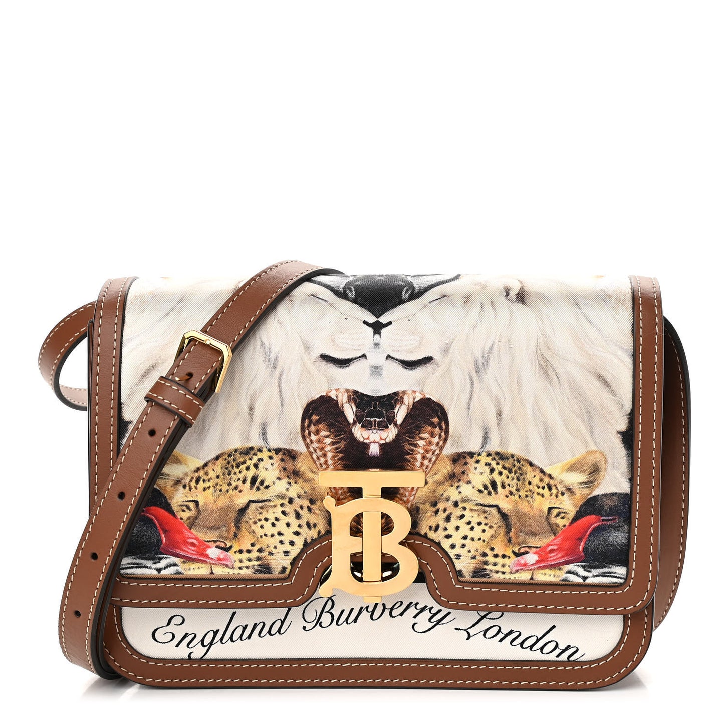 Calfskin Silk Animalia Print Small TB Bag Tan