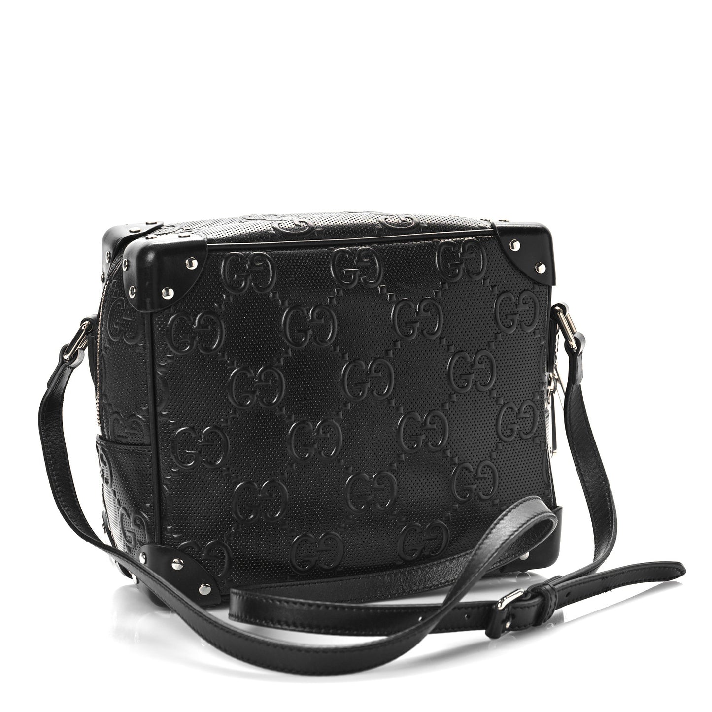 Calfskin GG Tennis Embossed Square Messenger Bag Black