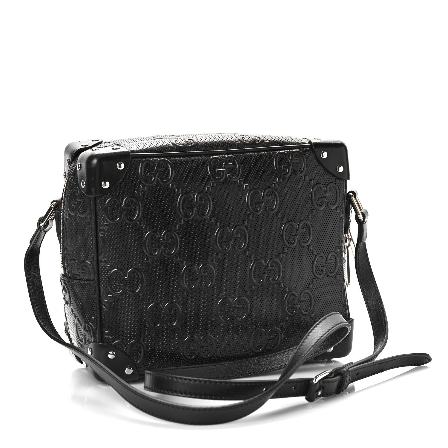 Gucci Calfskin GG Tennis Embossed Square Messenger Bag Black 2 of 8