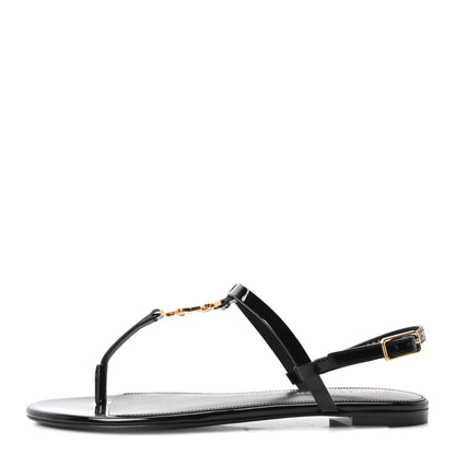 Saint Laurent Patent Calfskin Cassandra Monogram Sandals 37 Black 1 of 10