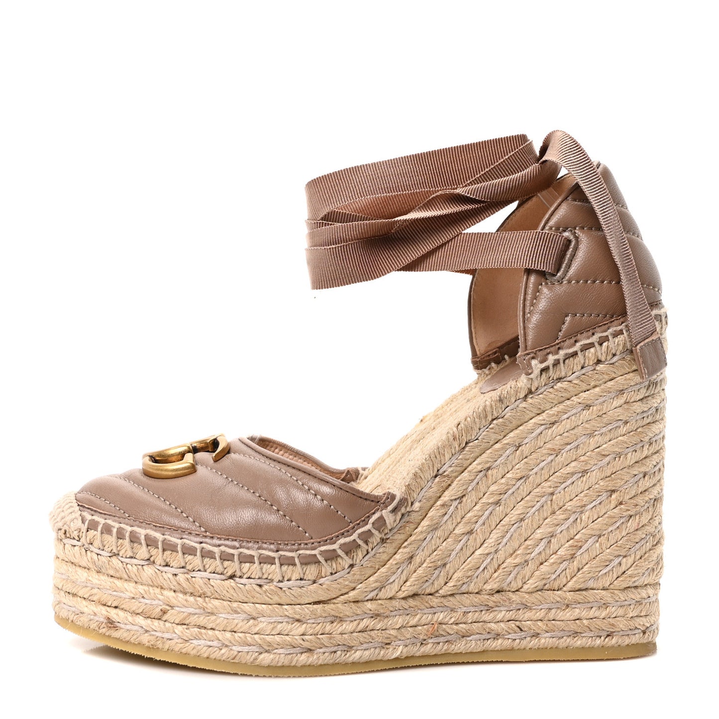 Nappa Matelasse GG Marmont Ankle Wrap Platform 35/120mm Espadrille Wedges 36.5 Porcelain Rose