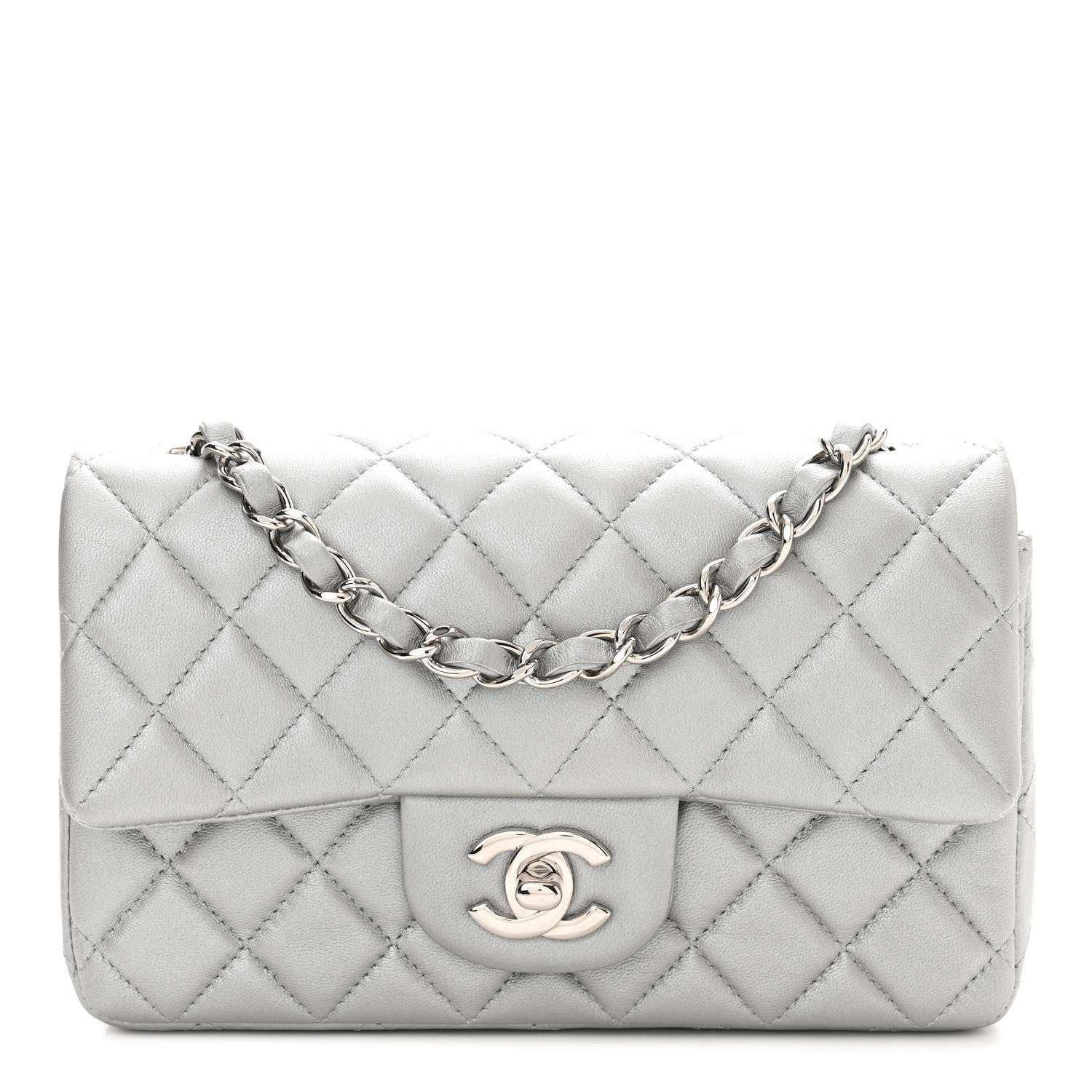 Chanel Metallic Lambskin Quilted Mini Rectangular Flap Silver 1 of 11