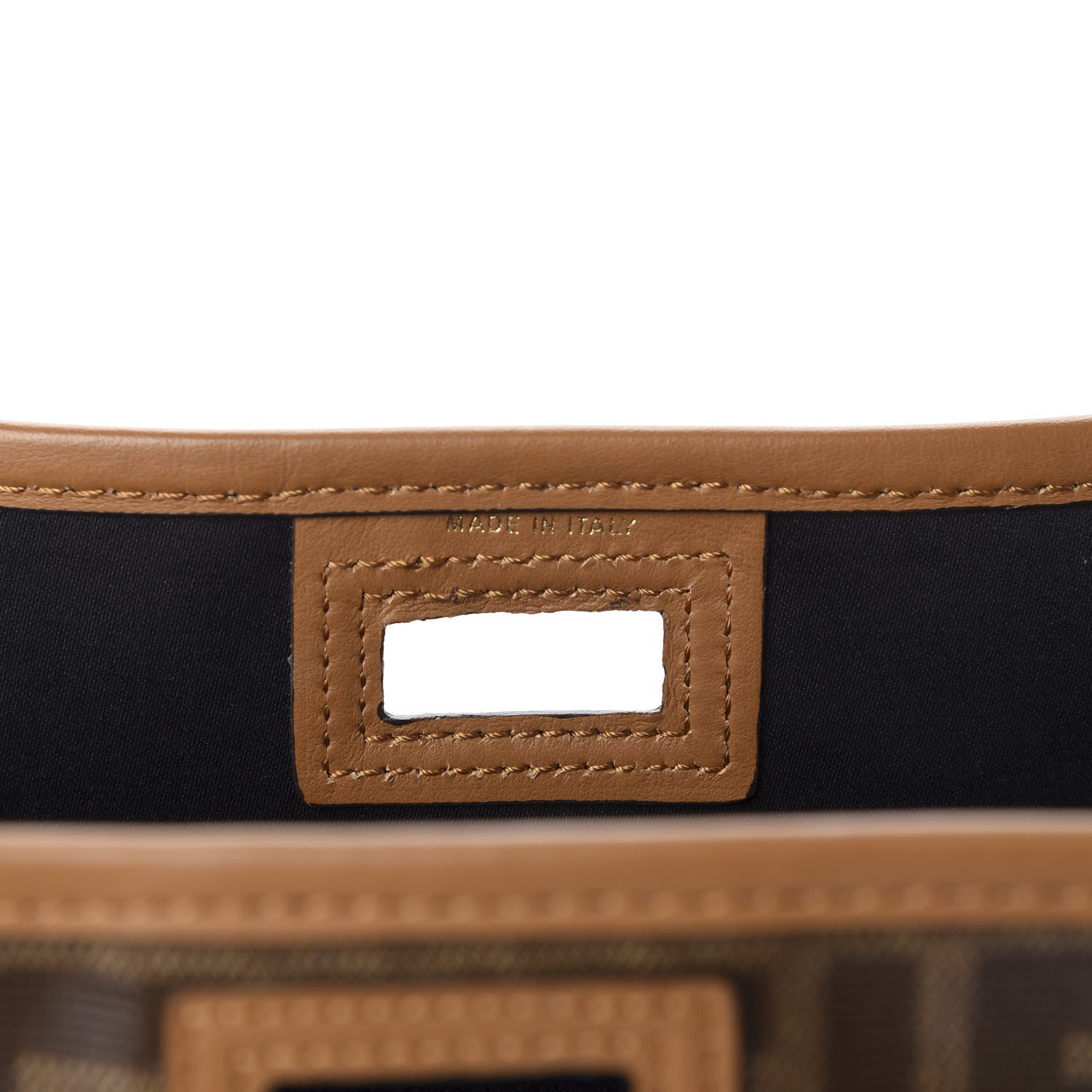 Fendi Glazed Fabric Vitello Century FF 1974 Stamp Patch Mini Peekaboo Defender Cover Mogano Panna Caramello 9 of 12