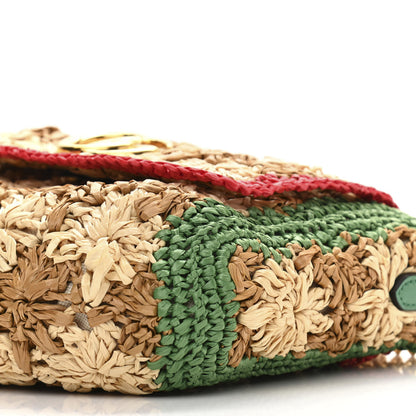 Gucci Raffia Azalea Calfskin Crochet Flower Small GG Marmont Shoulder Bag Natural Ecru Green Red New Shamarock 10 of 10