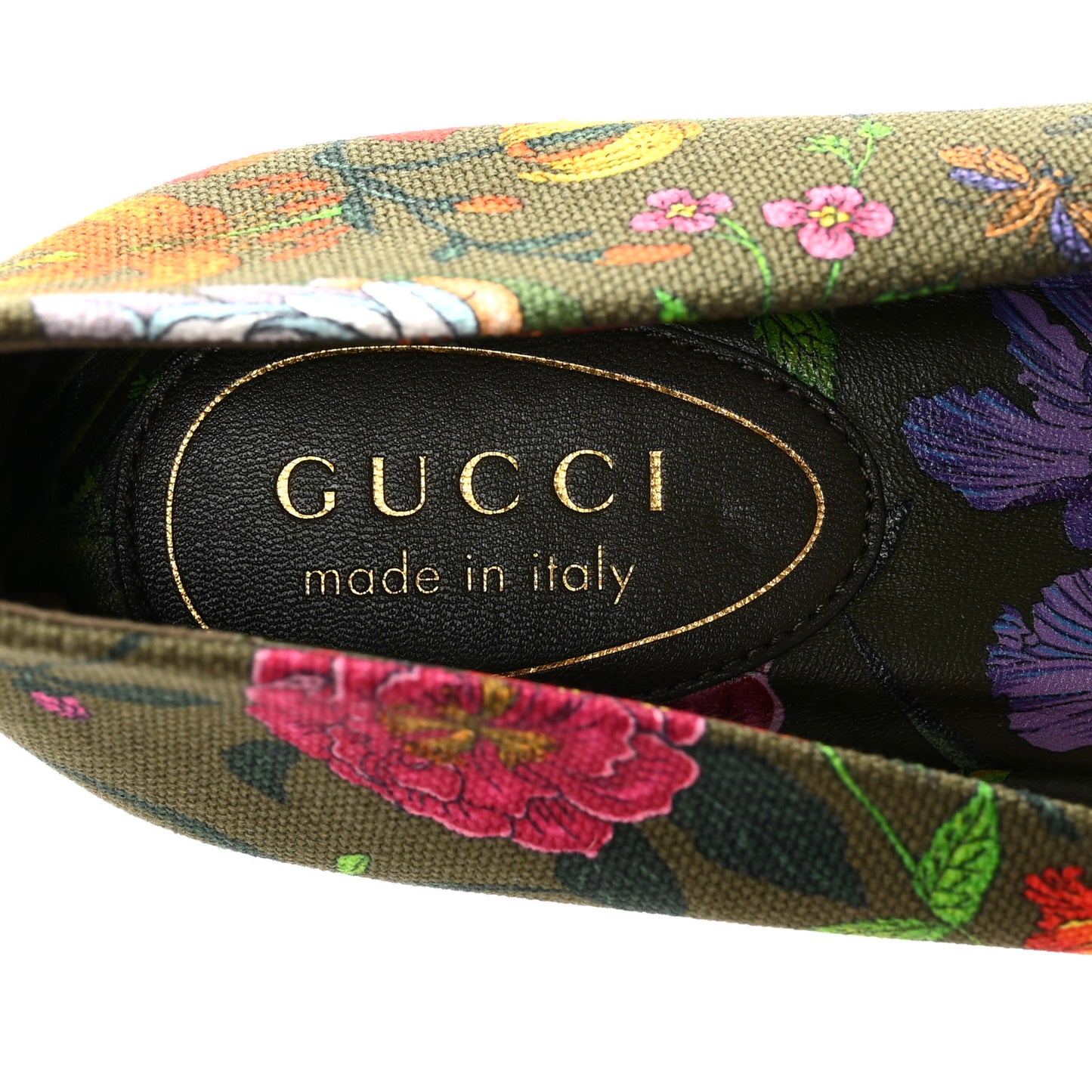 Sepang Flora Faded Canvas GG Marmont Ballerina Flats 39 Dark Green