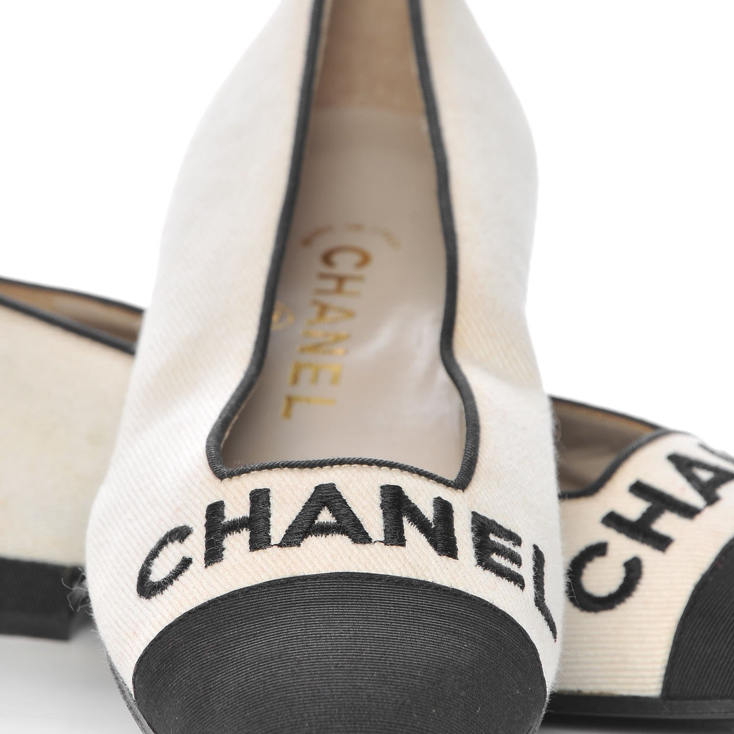 Chanel Twill Grosgrain CC Cap Toe Ballerina Flats 36.5 White Black 9 of 17