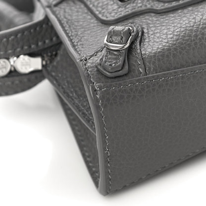 Balenciaga Grained Calfskin Neo Classic Silver Hardware Super Nano City Crossbody Dark Grey 8 of 9