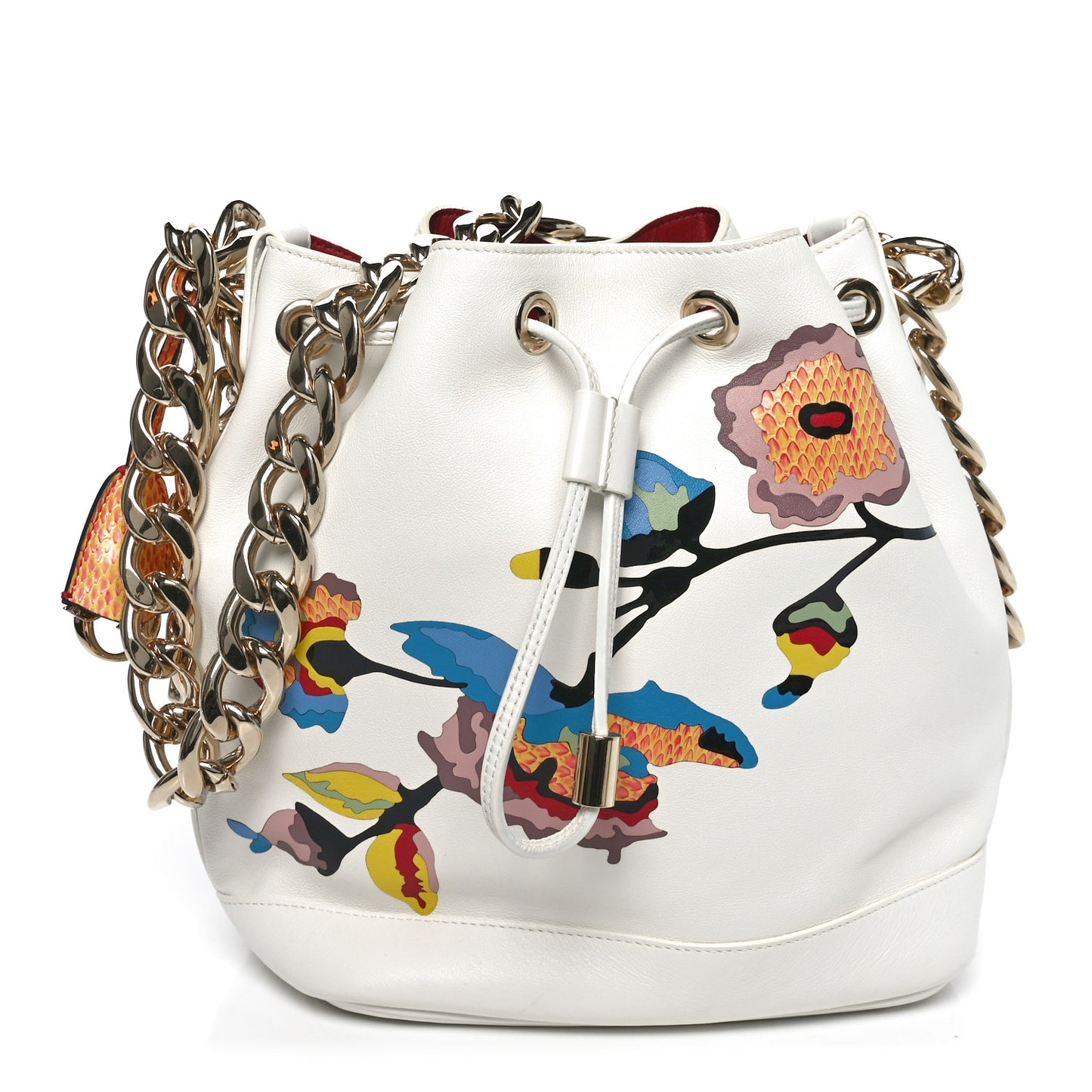 Calfskin Snakeskin Paradise Bubble Bucket Bag White Multicolor