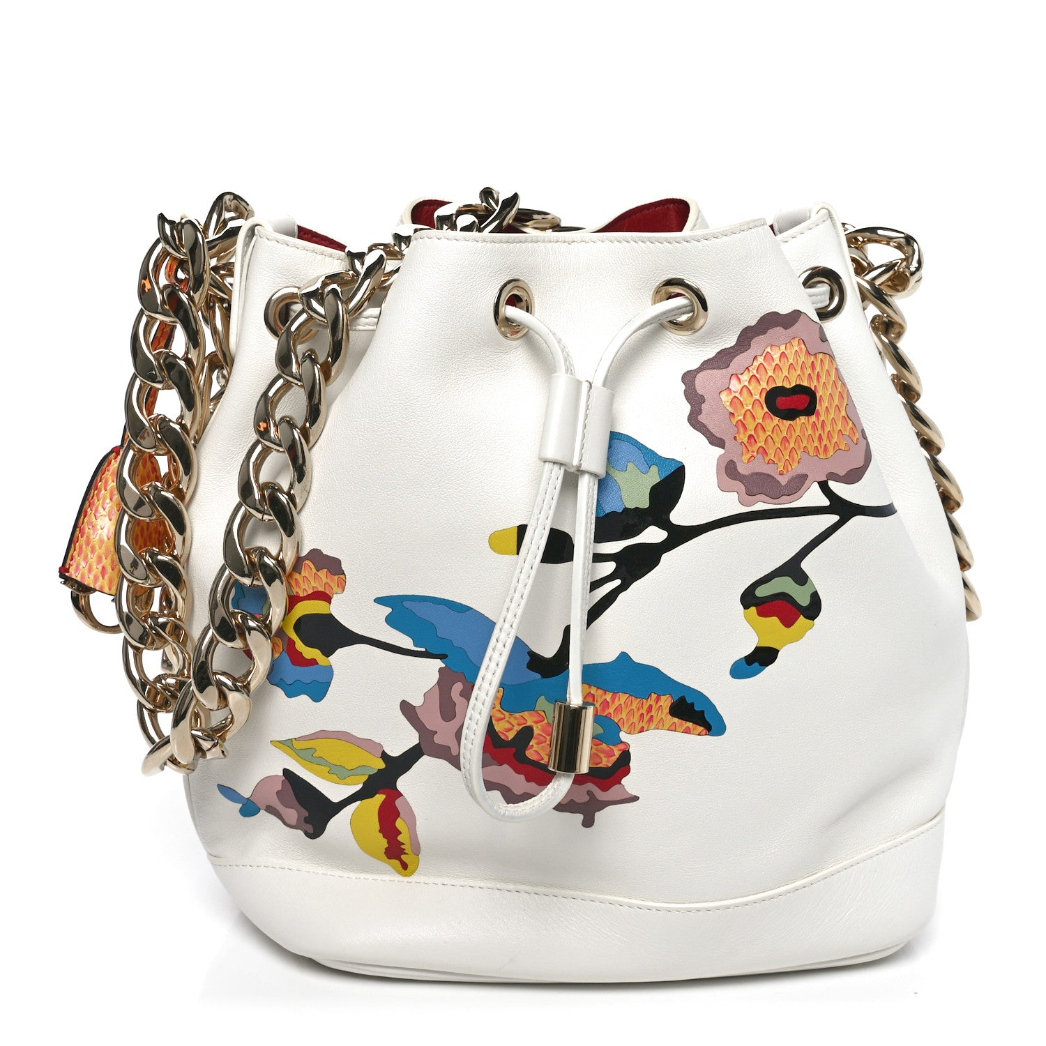 Christian Dior Calfskin Snakeskin Paradise Bubble Bucket Bag White Multicolor 1 of 9