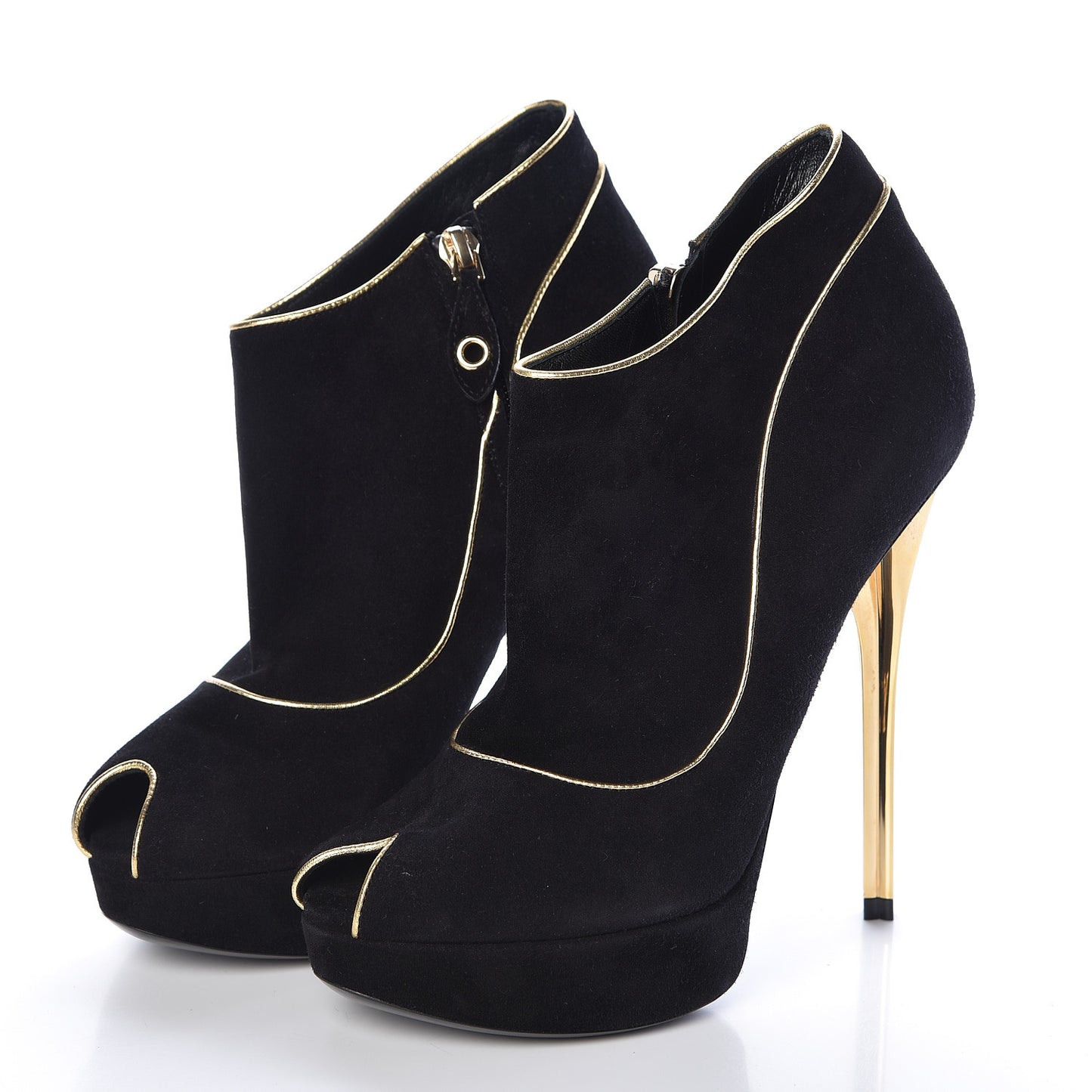 Suede Peep Toe Platform Booties 37 Black