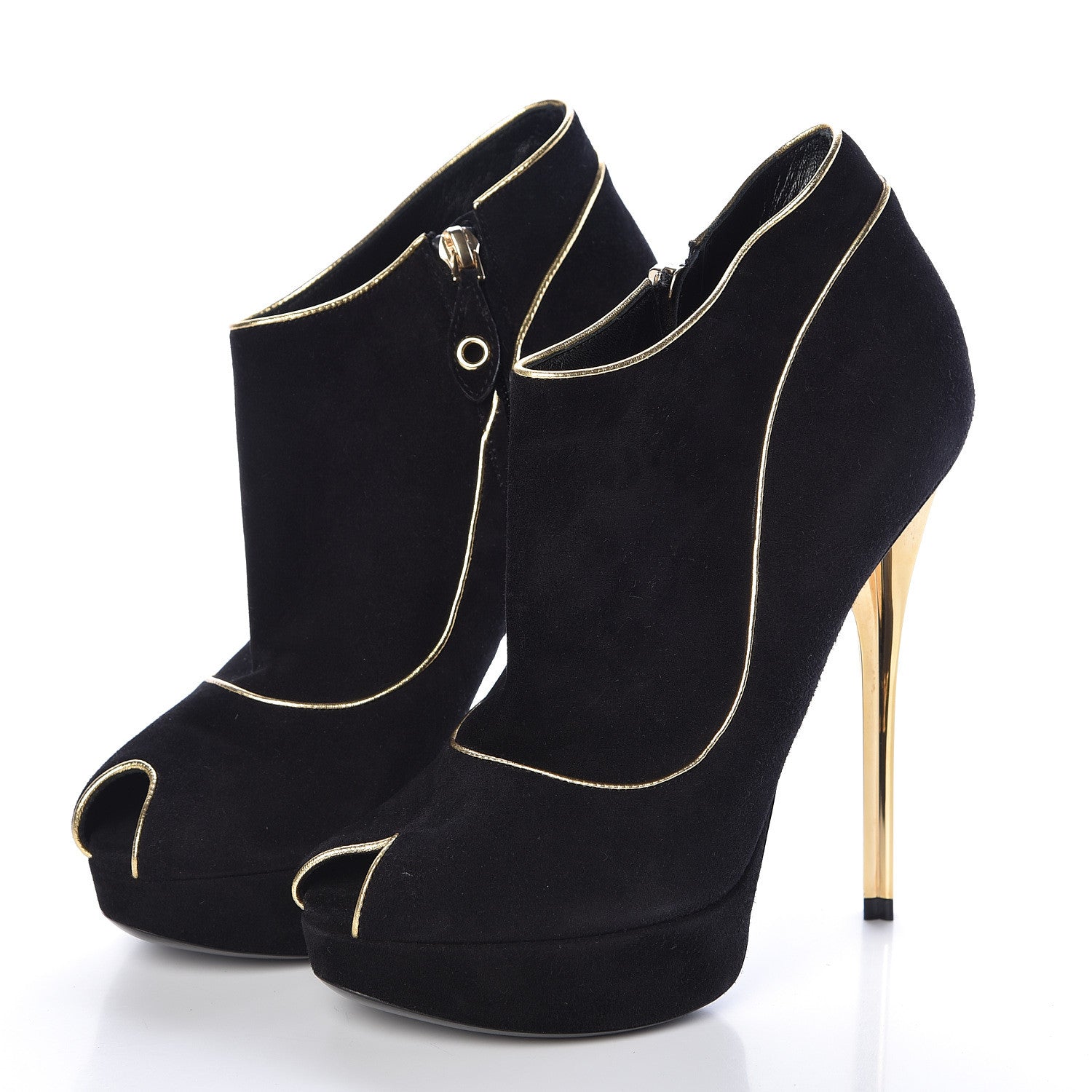 Louis Vuitton Suede Peep Toe Platform Booties 37 Black 3 of 8