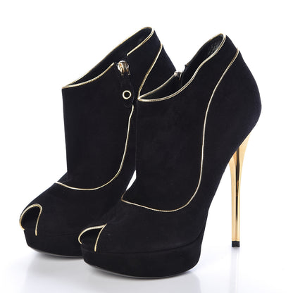 Louis Vuitton Suede Peep Toe Platform Booties 37 Black 3 of 8