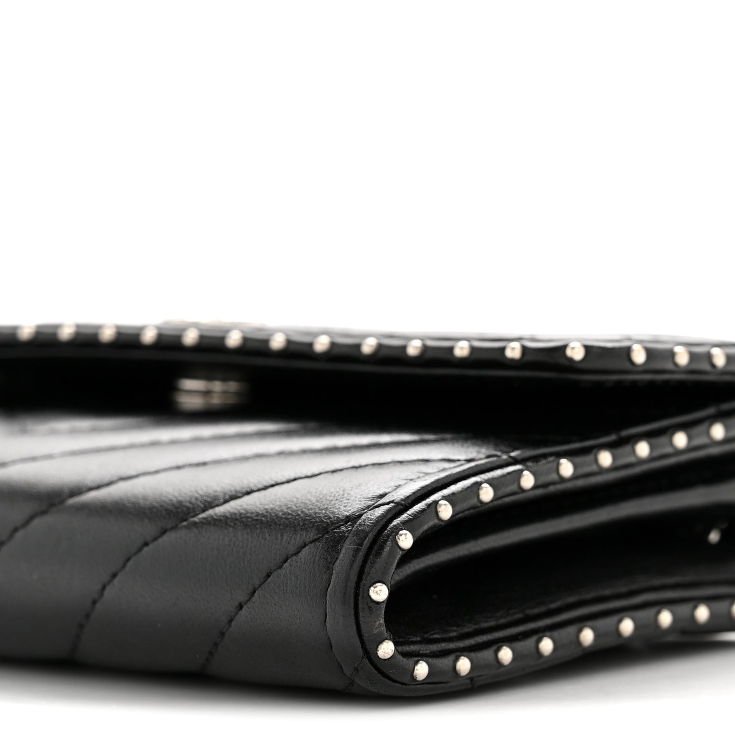 Lambskin Chevron Quilted Studded Wallet On Chain WOC Black