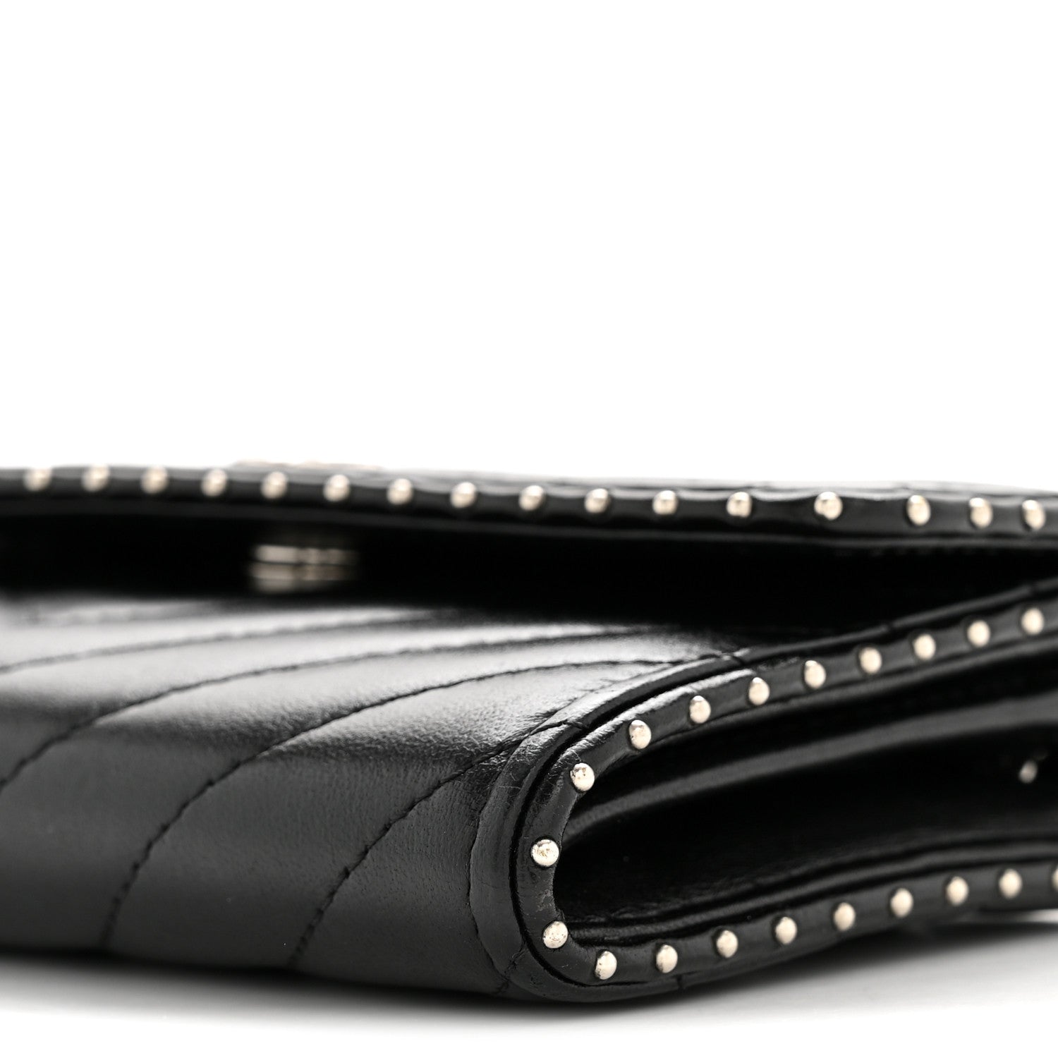 Chanel Lambskin Chevron Quilted Studded Wallet On Chain WOC Black 11 of 13