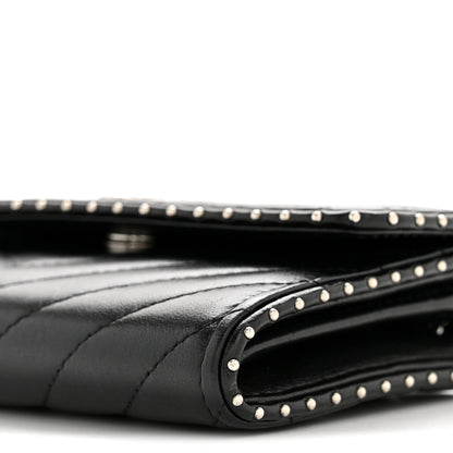 Chanel Lambskin Chevron Quilted Studded Wallet On Chain WOC Black 11 of 13