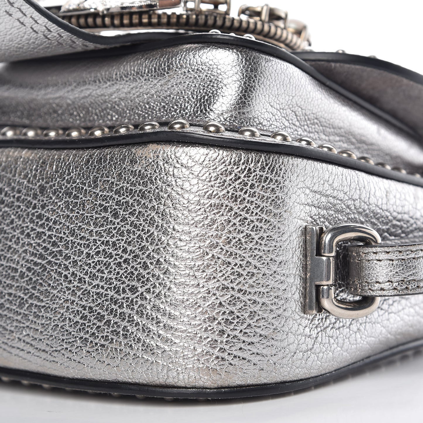 Metallic Goatskin Madras Stud Embellished Buckle Dahlia Shoulder Bag Chrome
