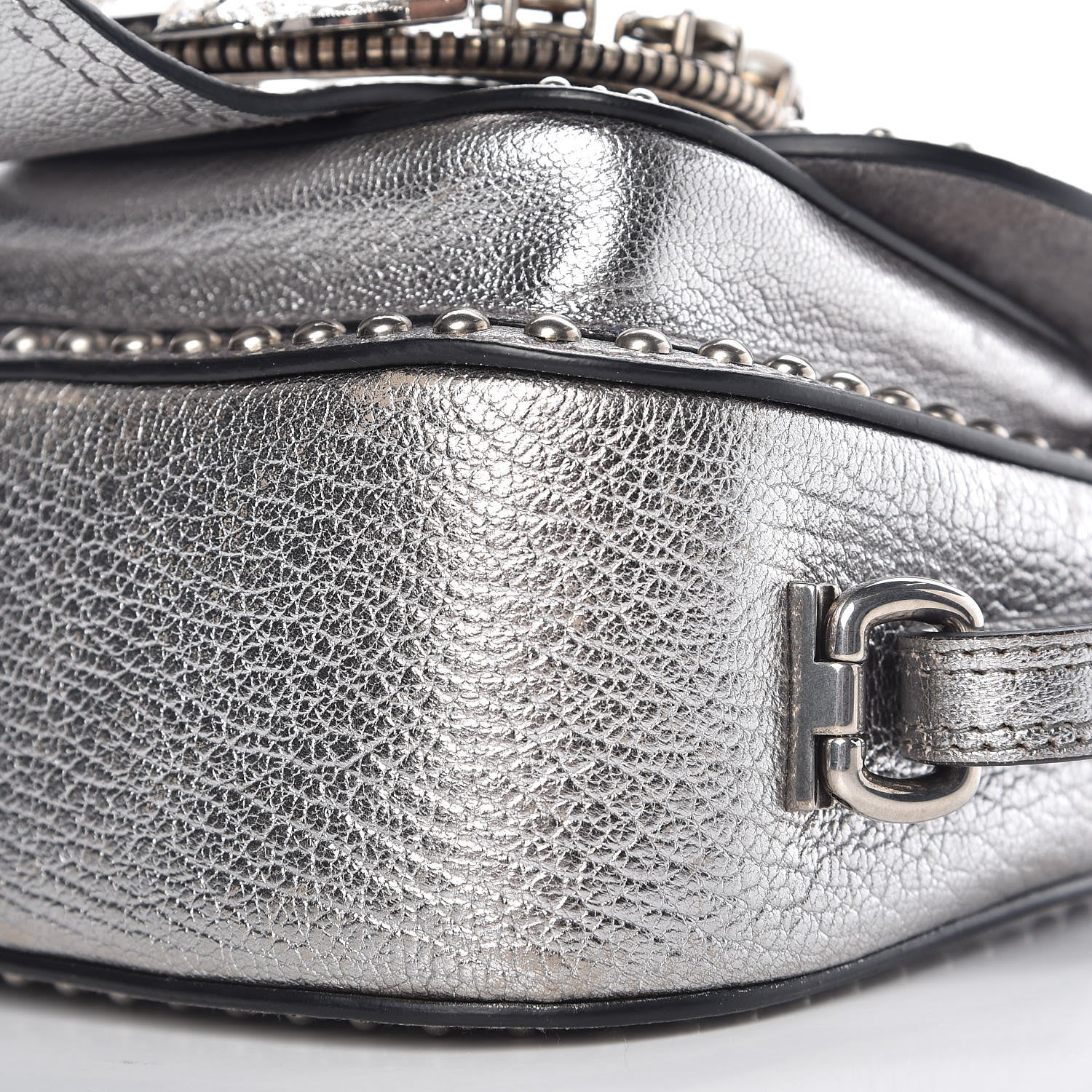 Miu Miu Metallic Goatskin Madras Stud Embellished Buckle Dahlia Shoulder Bag Chrome 13 of 20
