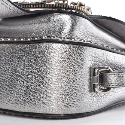 Miu Miu Metallic Goatskin Madras Stud Embellished Buckle Dahlia Shoulder Bag Chrome 13 of 20