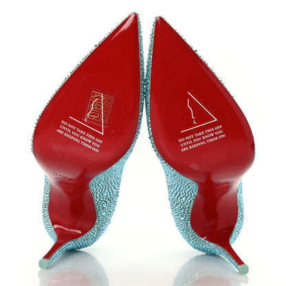 Christian Louboutin Veau Velours Strass Kate 100 Pumps 37 Bermuda Aqua Bohem 5 of 7