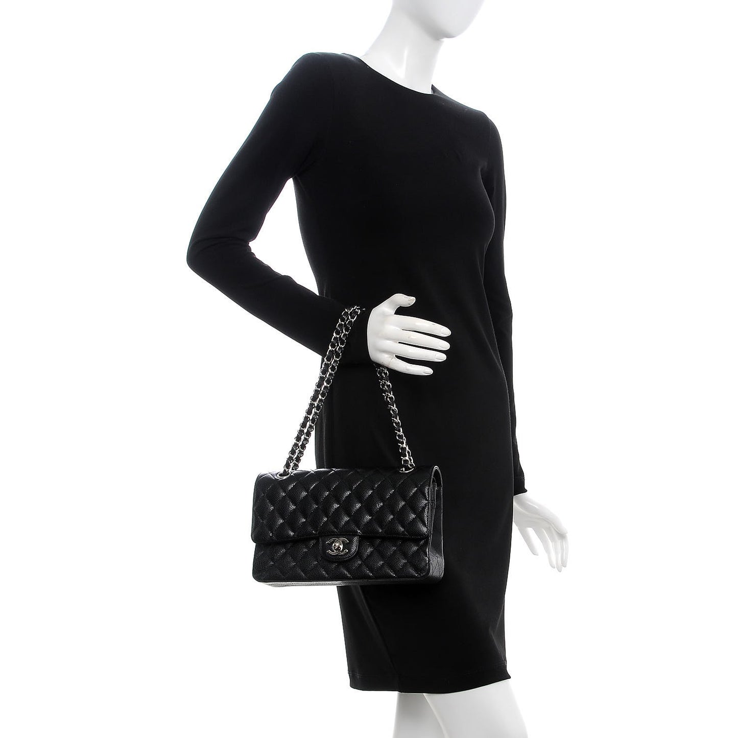 Caviar Quilted Medium Double Flap Black
