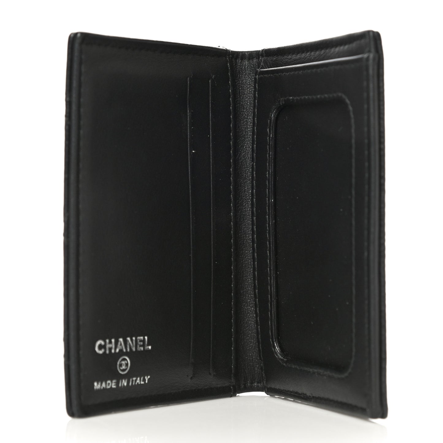 Crumpled Calfskin Quilted Card Holder Wallet So Black