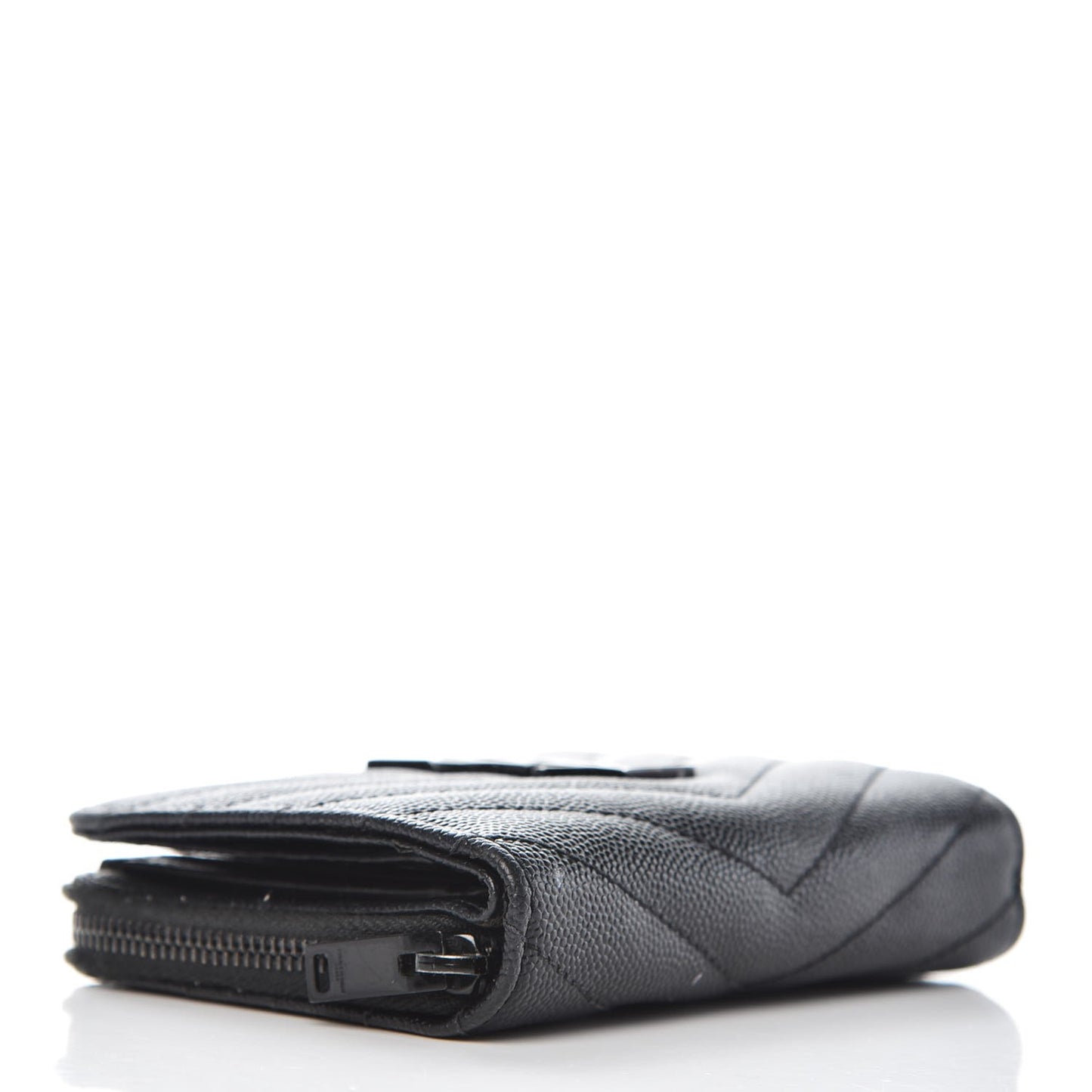 Grain De Poudre Matelasse Chevron Monogram Compact Zip Around Wallet Black