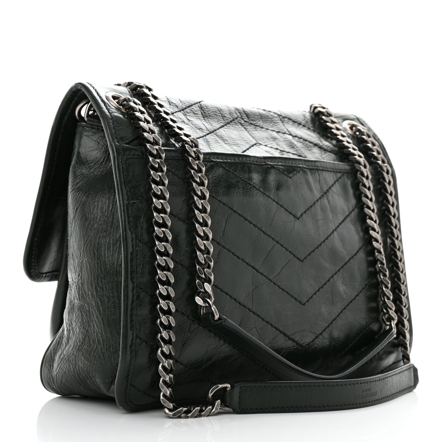 Saint Laurent Crinkled Lambskin Matelasse Monogram Medium Niki Chain Satchel Green 2 of 10