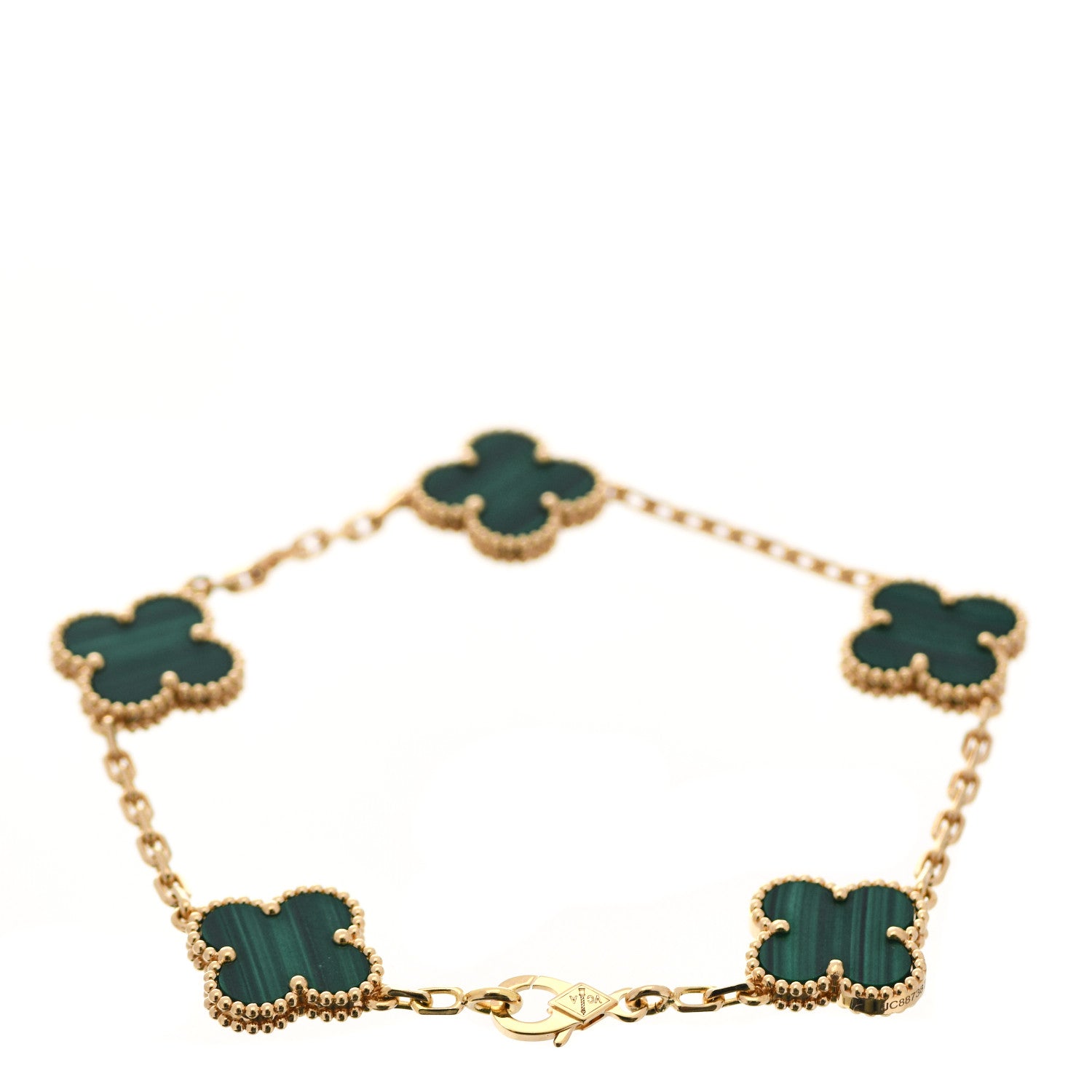 Van Cleef & Arpels 18K Yellow Gold Malachite 5 Motifs Vintage Alhambra Bracelet 3 of 6