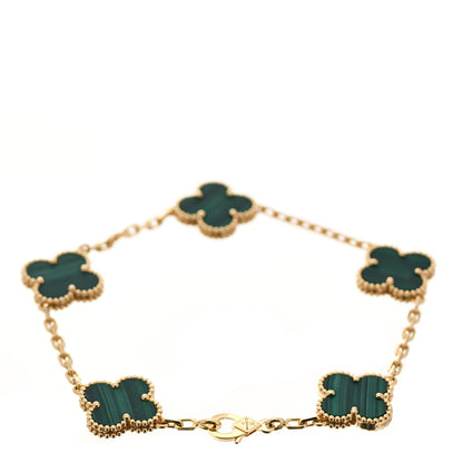 Van Cleef & Arpels 18K Yellow Gold Malachite 5 Motifs Vintage Alhambra Bracelet 3 of 6