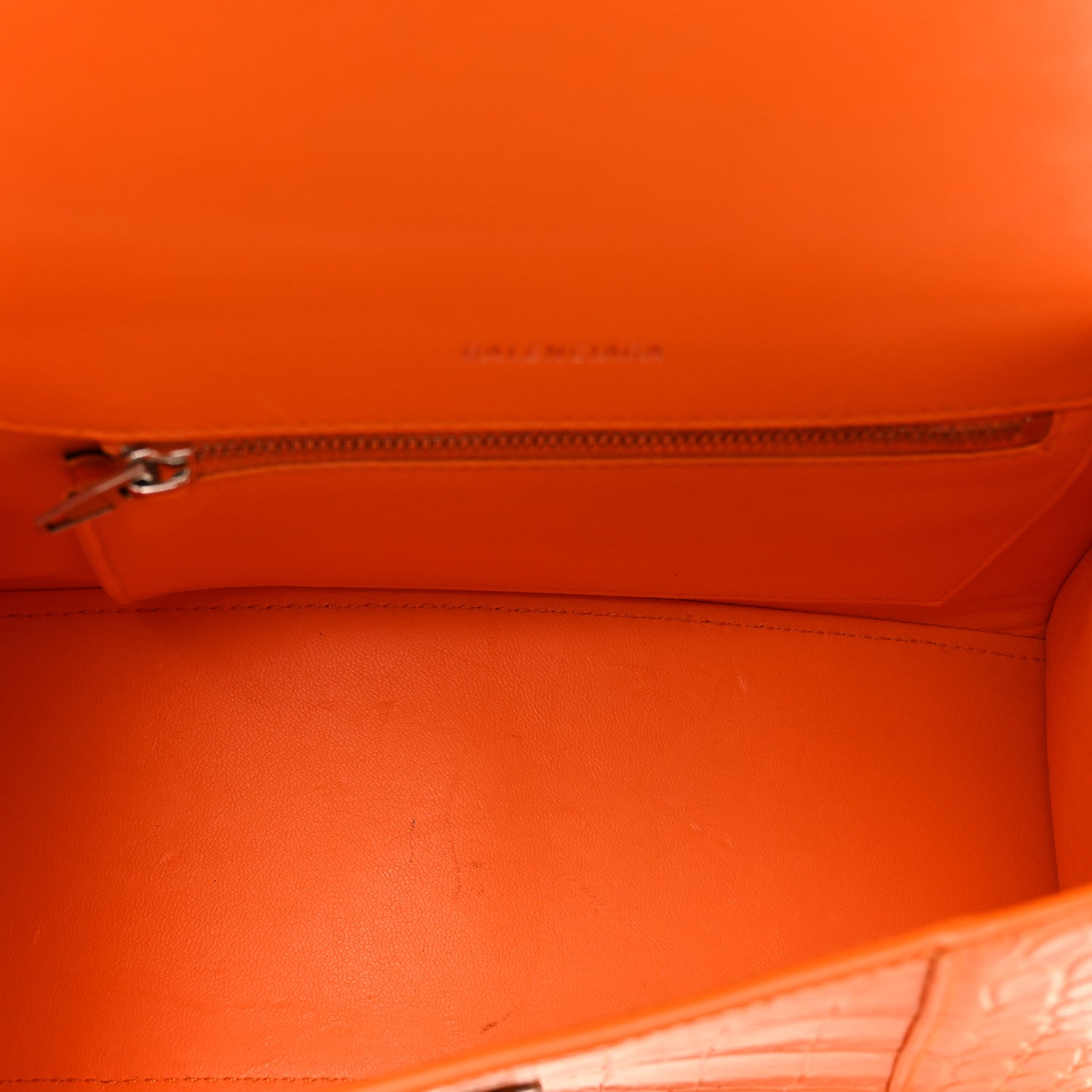 Balenciaga Shiny Calfskin Crocodile Embossed Small Hourglass Top Handle Bag Pop Orange 5 of 13