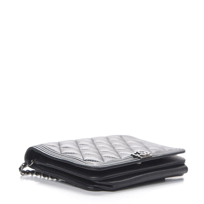 Chanel Calfskin Quilted Boy Wallet On Chain WOC Black 3 of 14