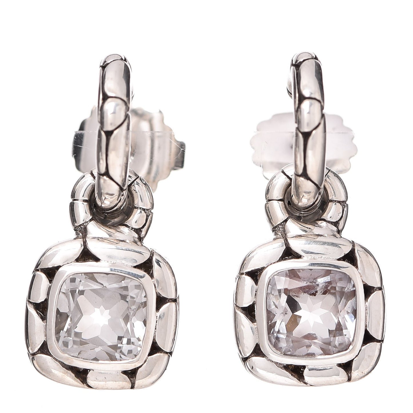 Sterling Silver White Topaz Kali Square Drop Earrings