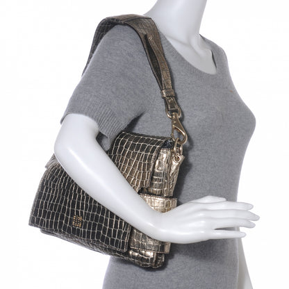 Givenchy Calfskin Crocodile Embossed Melancholia Shoulder Bag Gold 2 of 8