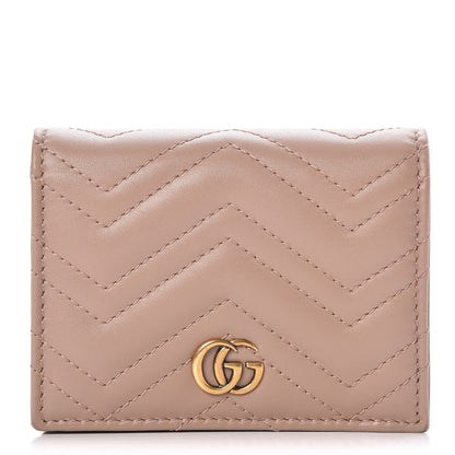 Gucci Calfskin Matelasse GG Marmont Card Case Wallet Porcelain Rose 1 of 8