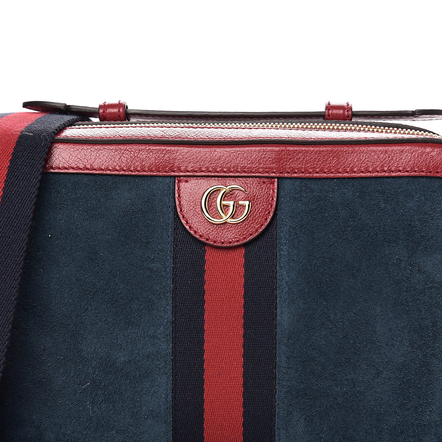 Gucci Suede Calfskin Web Small Ophidia Top Handle Shoulder Bag New Blue Romantic Cherry 9 of 9