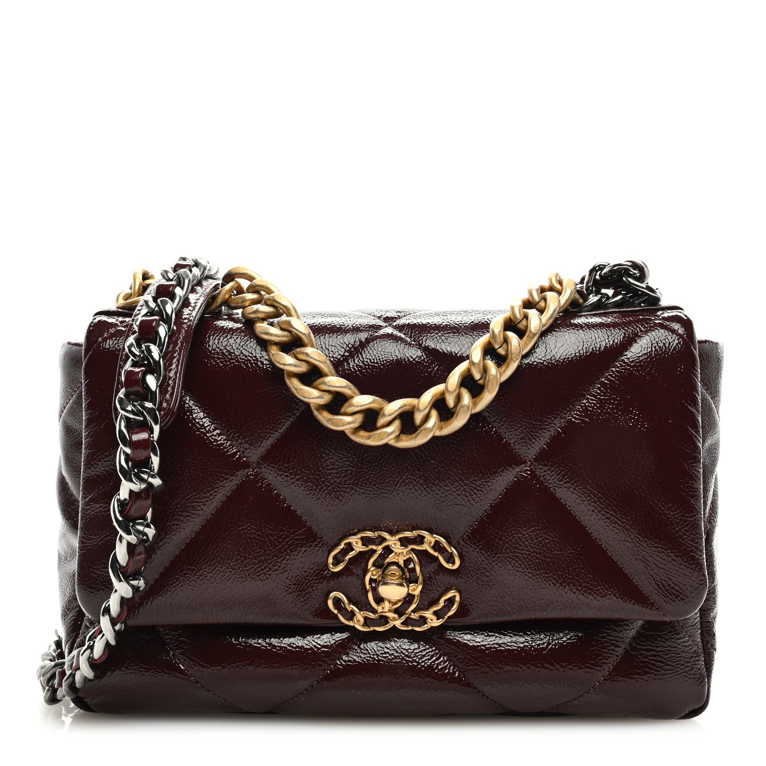 Chanel Shiny Crumpled Calfskin Quilted Medium Chanel 19 Flap Burgundy 1 of 9