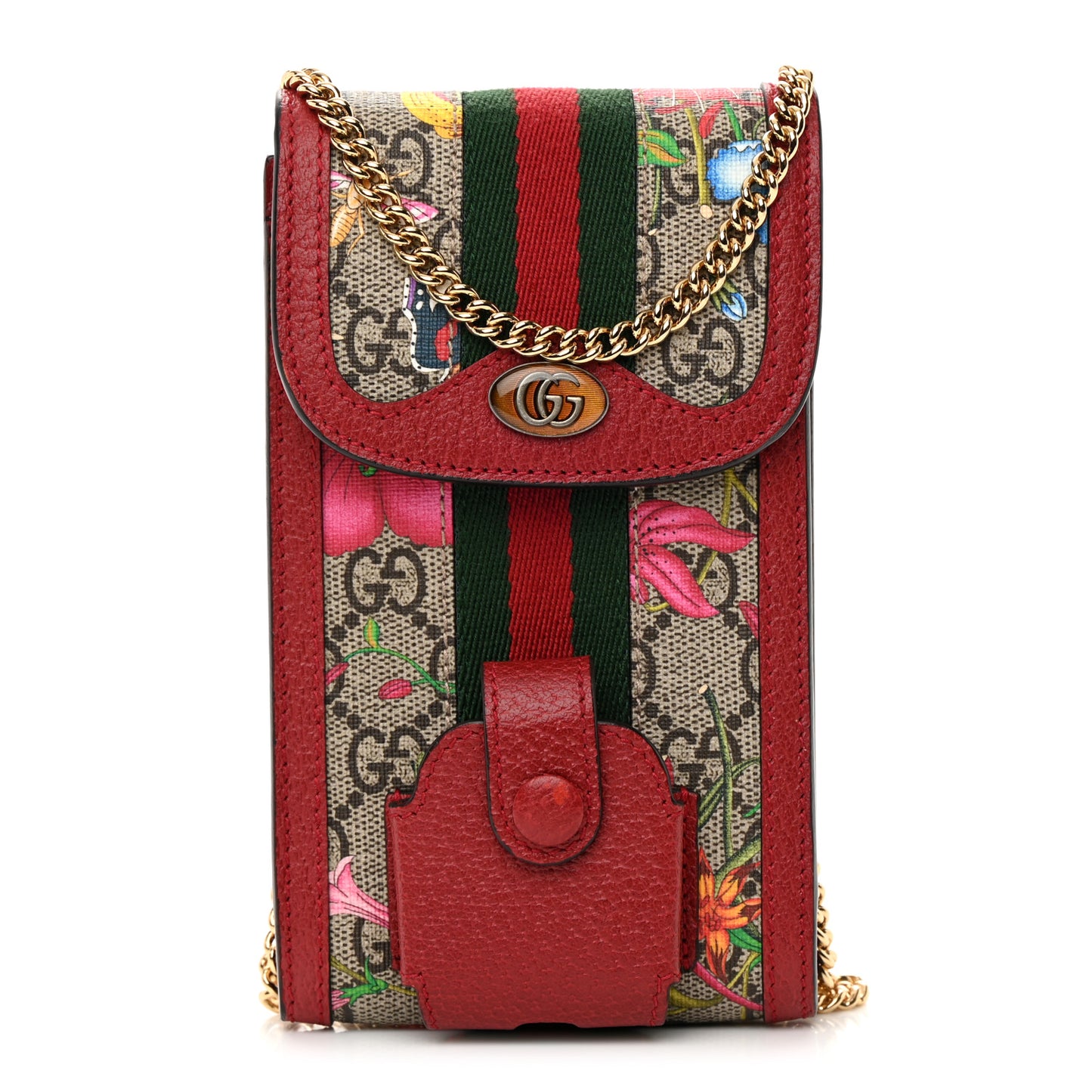 GG Supreme Monogram Flora Ophidia Phone Case Crossbody Red