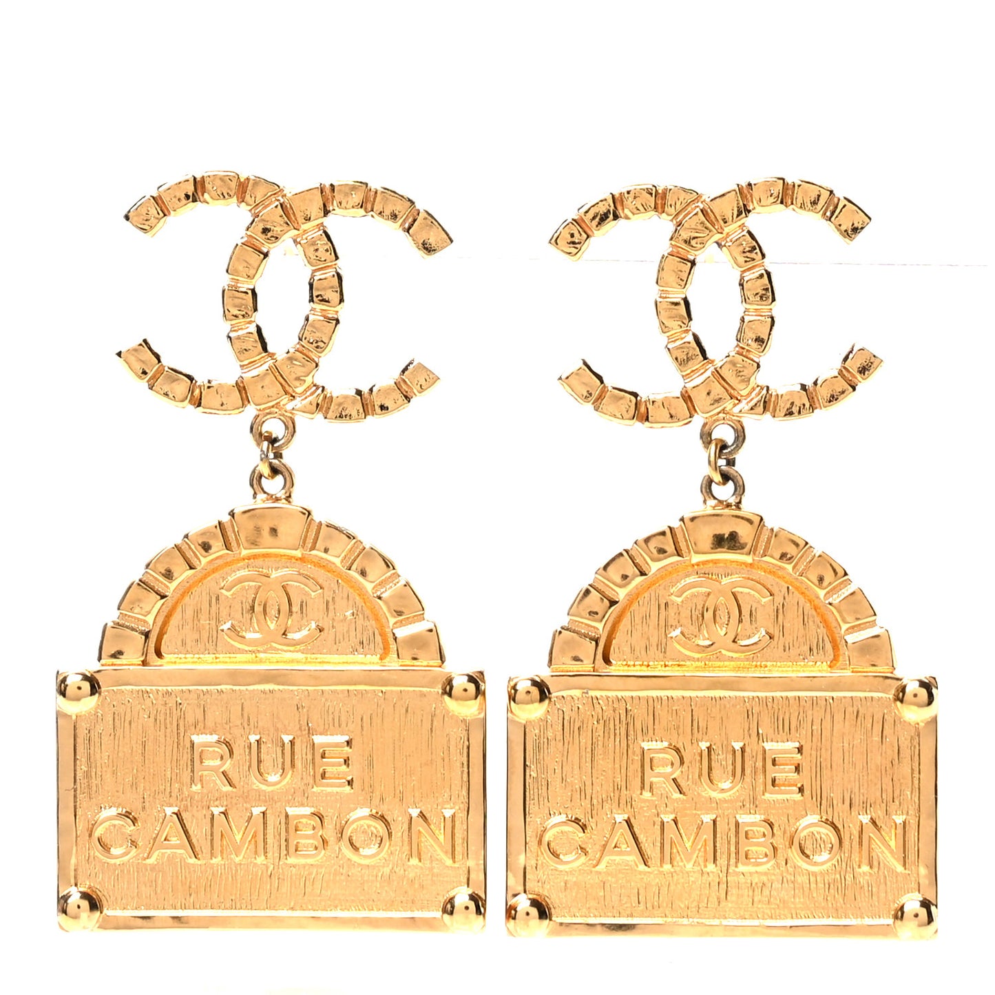 Metal CC Rue Cambon Drop Earrings Gold