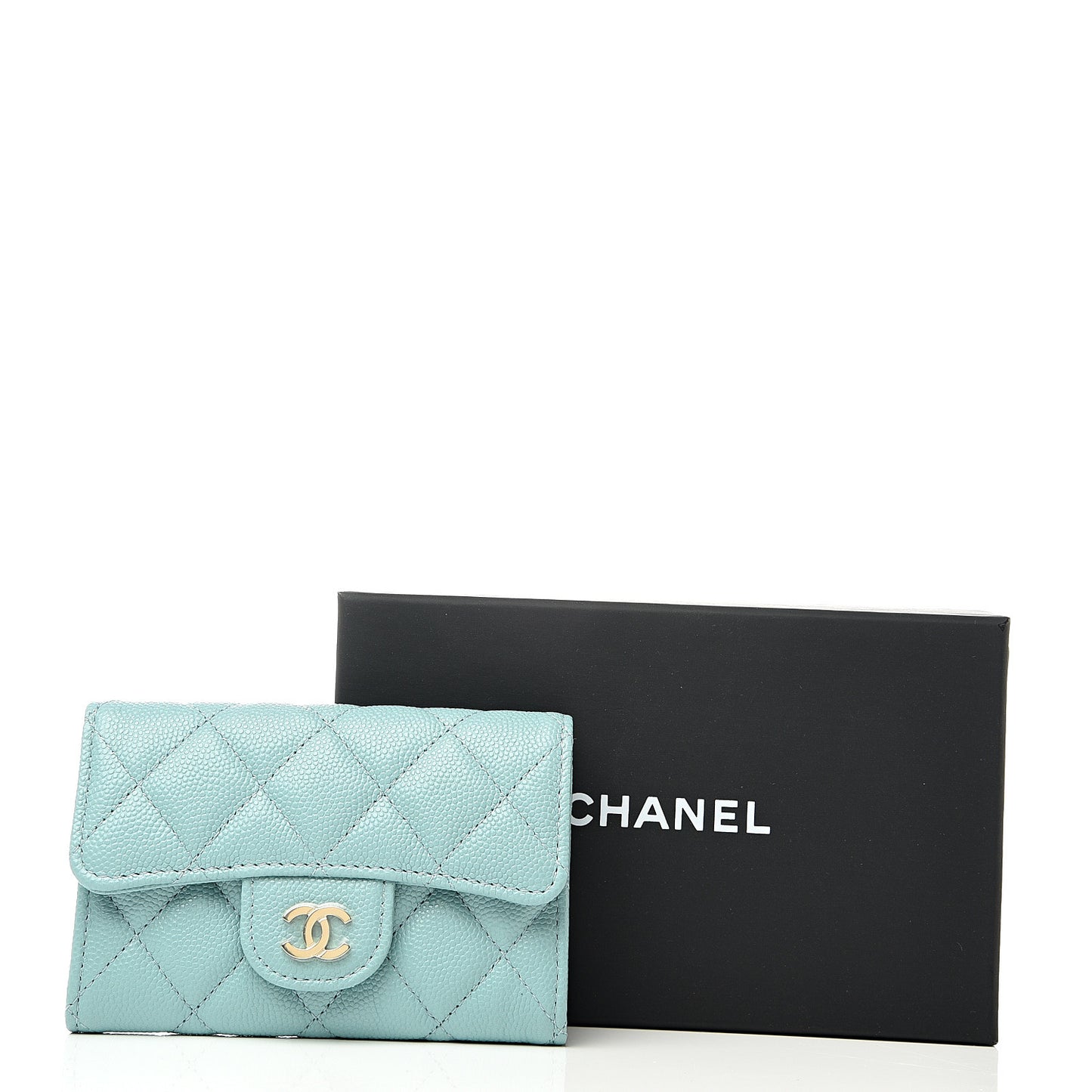 Caviar Quilted Flap Card Holder Wallet Blue