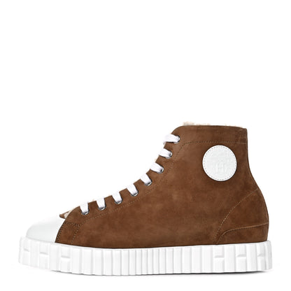 Hermes Woolskin Calfskin Womens Climb Sneakers 37 Brun Fume 1 of 7