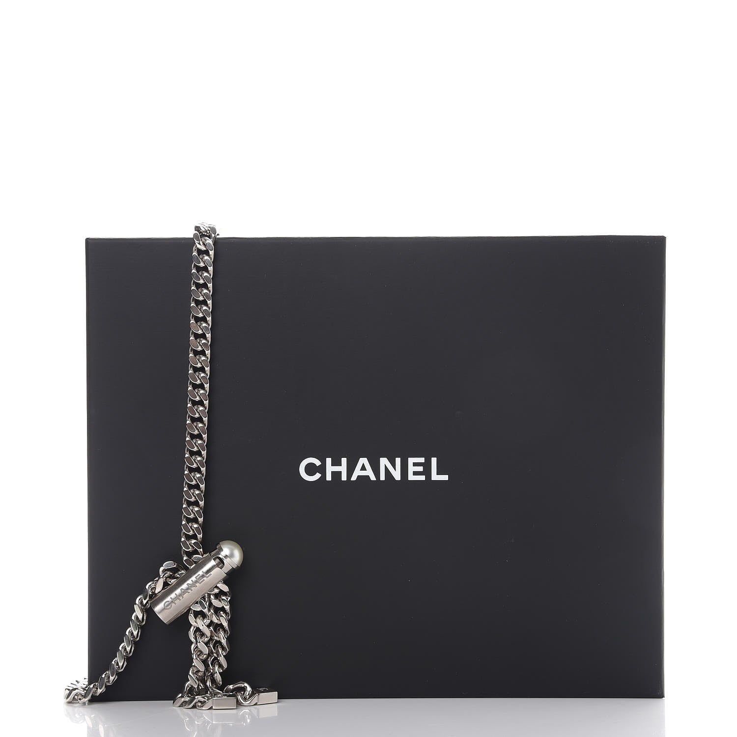 Chanel Pearl Oversized Chain Logo Clinch Necklace Silver 5 of 5