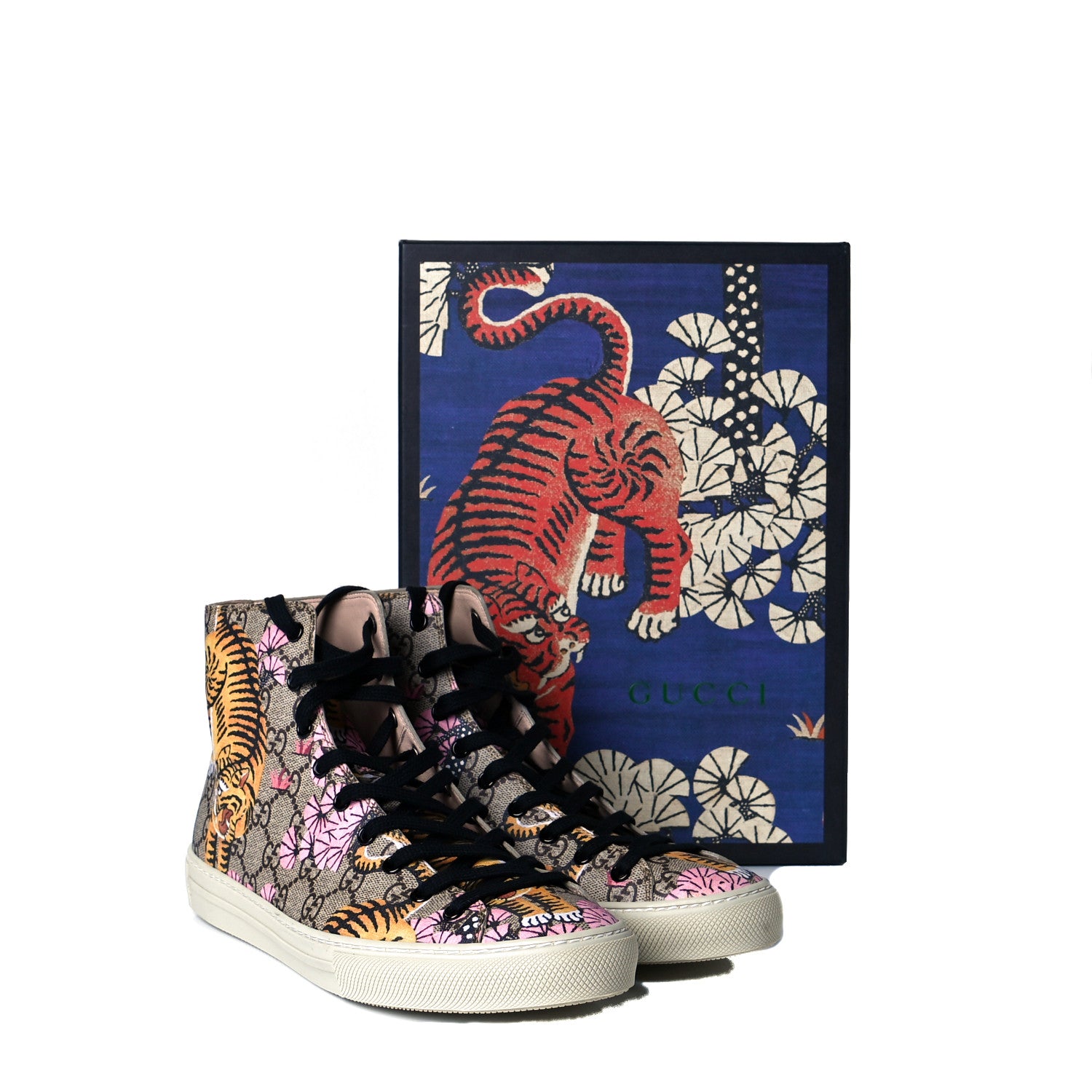 Gucci GG Supreme Monogram Bengal Pearl Womens High Top Sneakers 40 Beige Pink 8 of 8