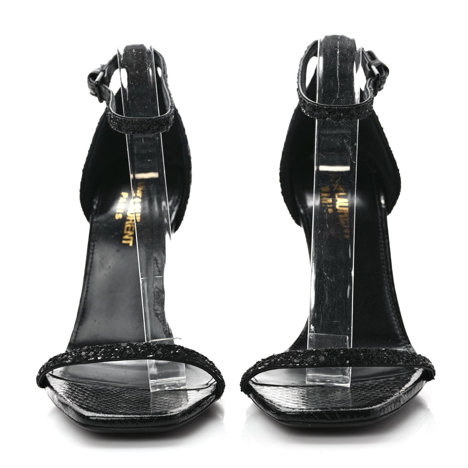 Saint Laurent Glitter Opyum Sandals 36.5 Black 2 of 8