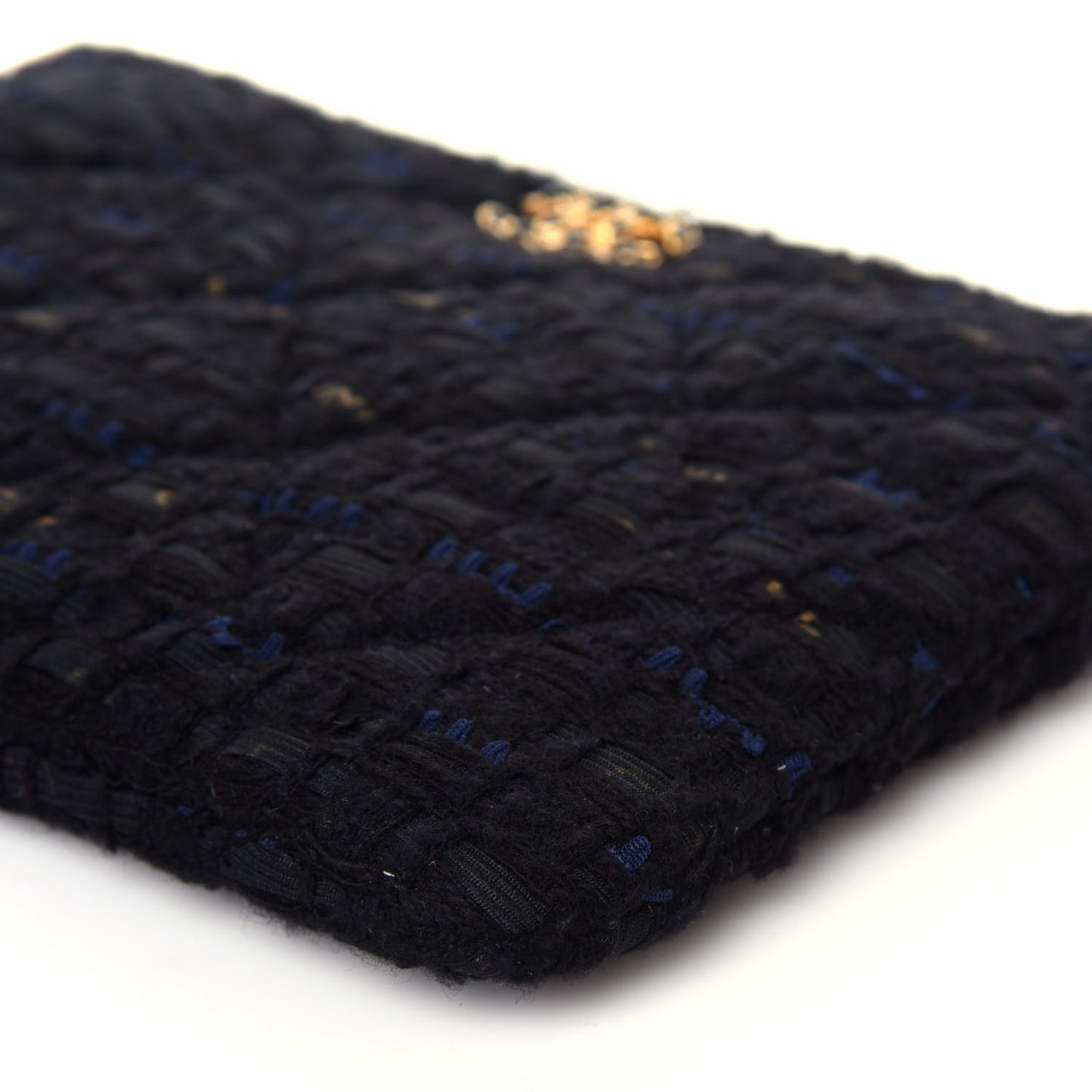 Tweed Quilted Large Chanel 19 Pouch Black Navy Gold