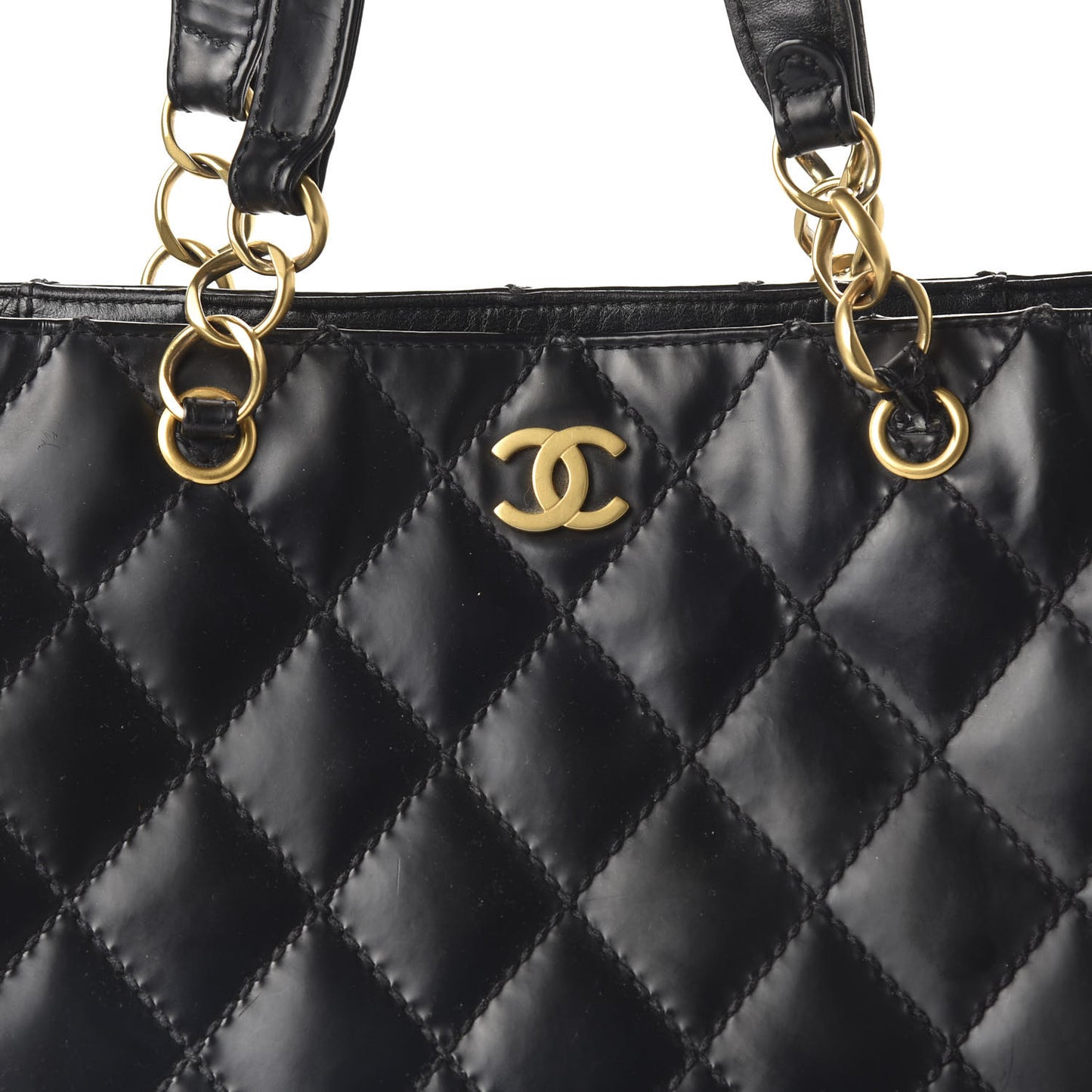 Glazed Calfskin Stitch Tote Black